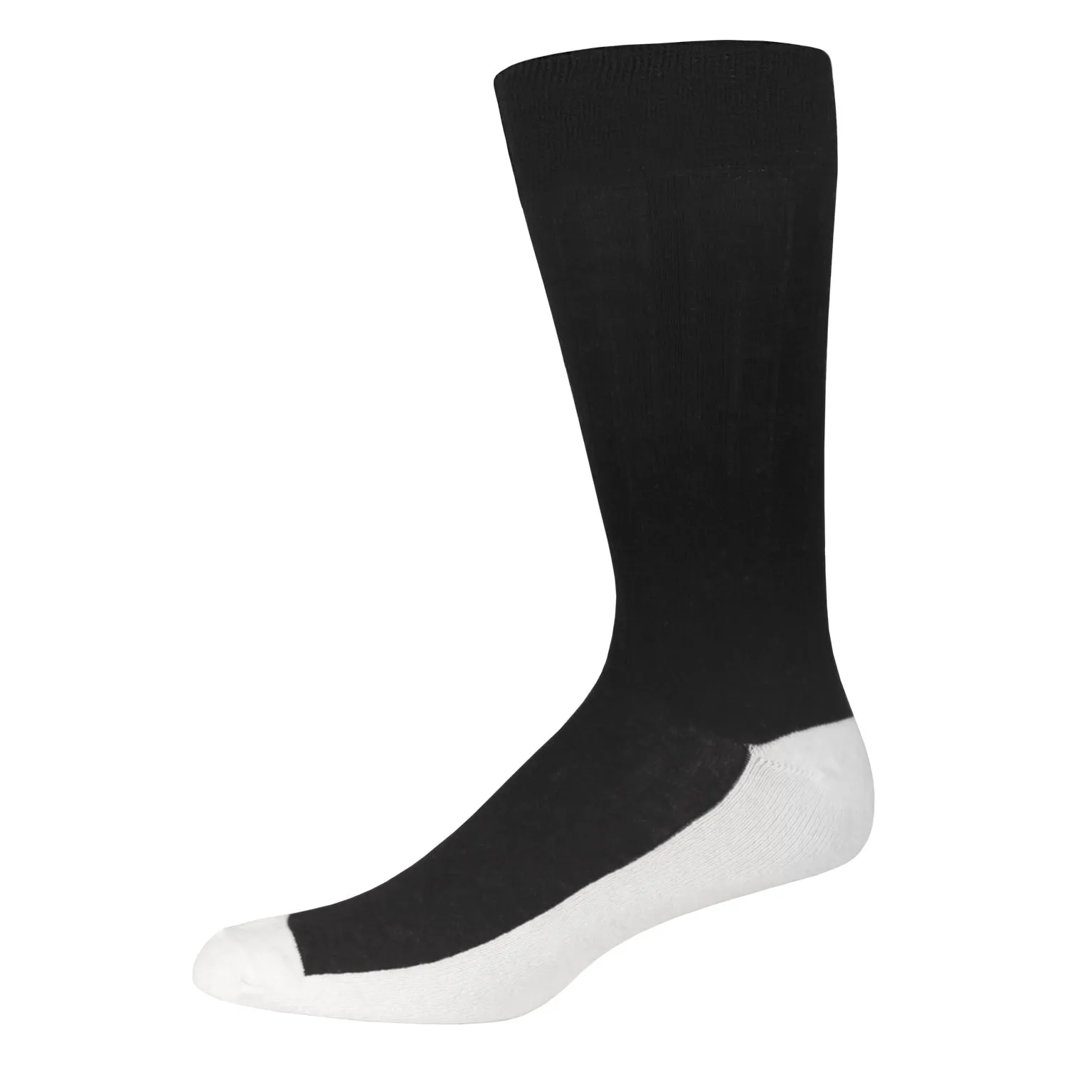 12 Pairs of Crew Diabetic Dress Socks with Non-Binding Top, Black with White Sole, Sock Size 10-13