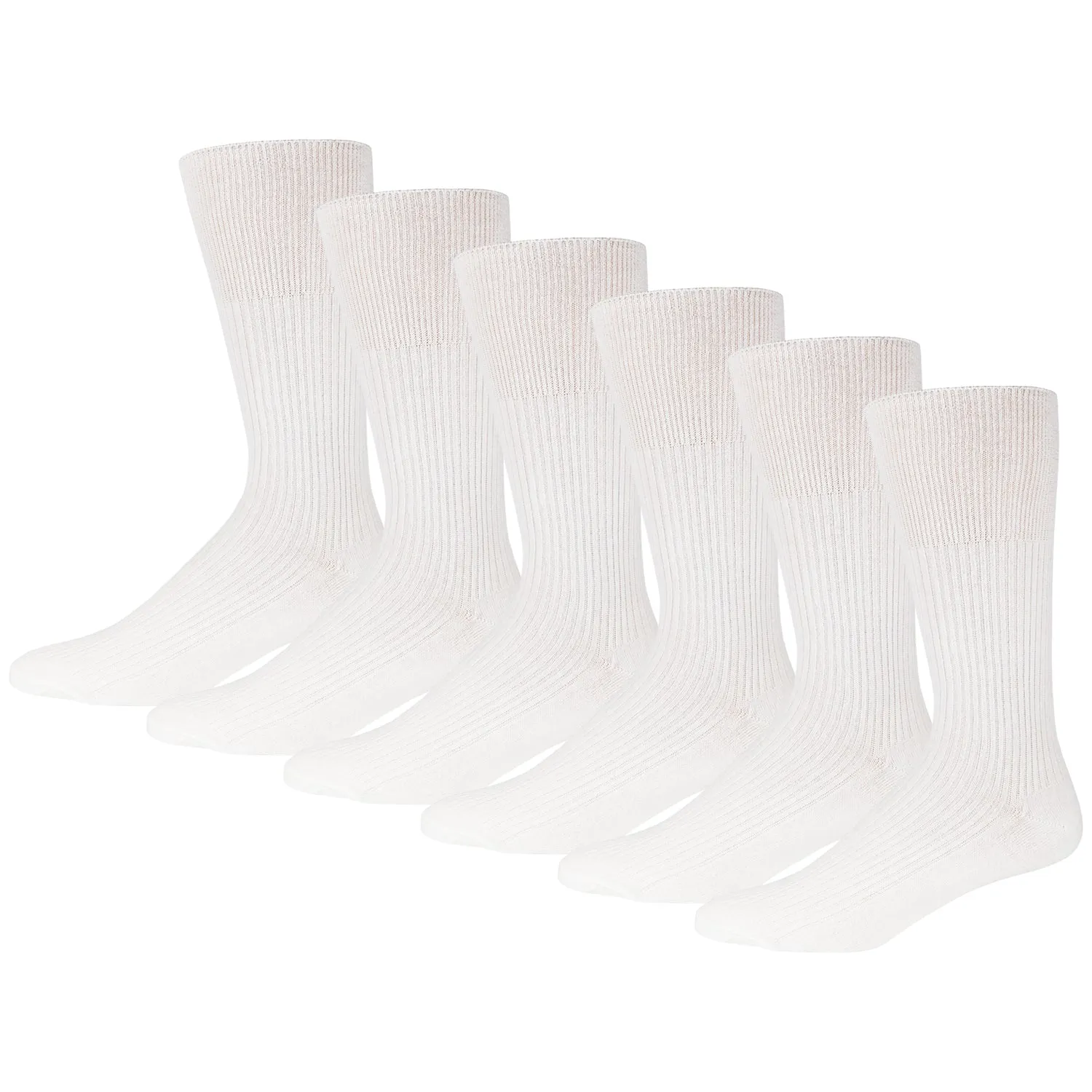 12 Pairs of Crew Diabetic Dress Socks with Non-Binding Top, White, Sock Size 10-13