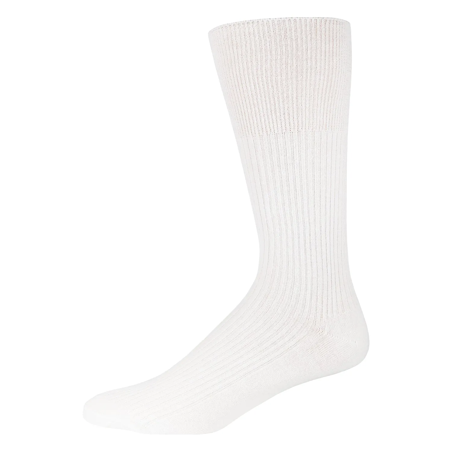 12 Pairs of Crew Diabetic Dress Socks with Non-Binding Top, White, Sock Size 10-13