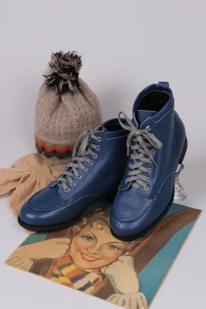 1930s/1940s Style Winter Snow Boots with Fur - Blue - Rita