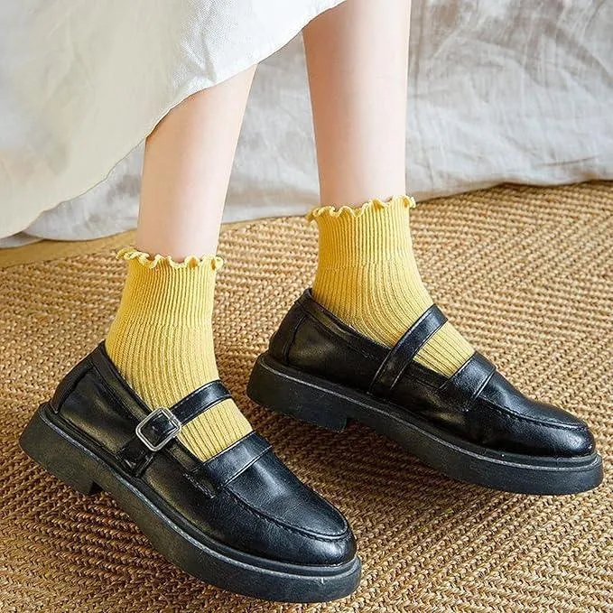 6 Pack Ruffle Knitted Cotton Socks – Durable and Stylish