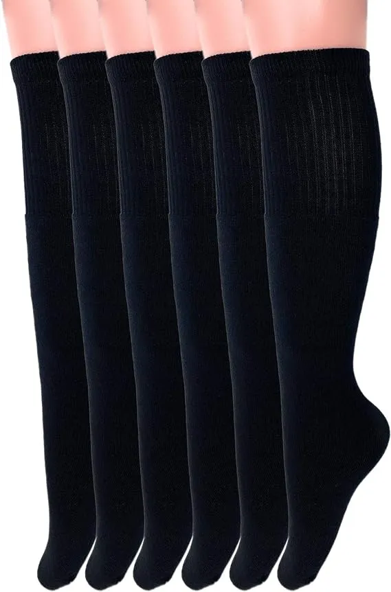 6 Pairs Men's and Women's Cotton Knee High Tube Socks Size 9-15 for Sports