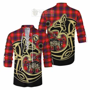 Abernethy Tartan Ghillie Kilt Shirt with Family Crest Celtic Wolf Style