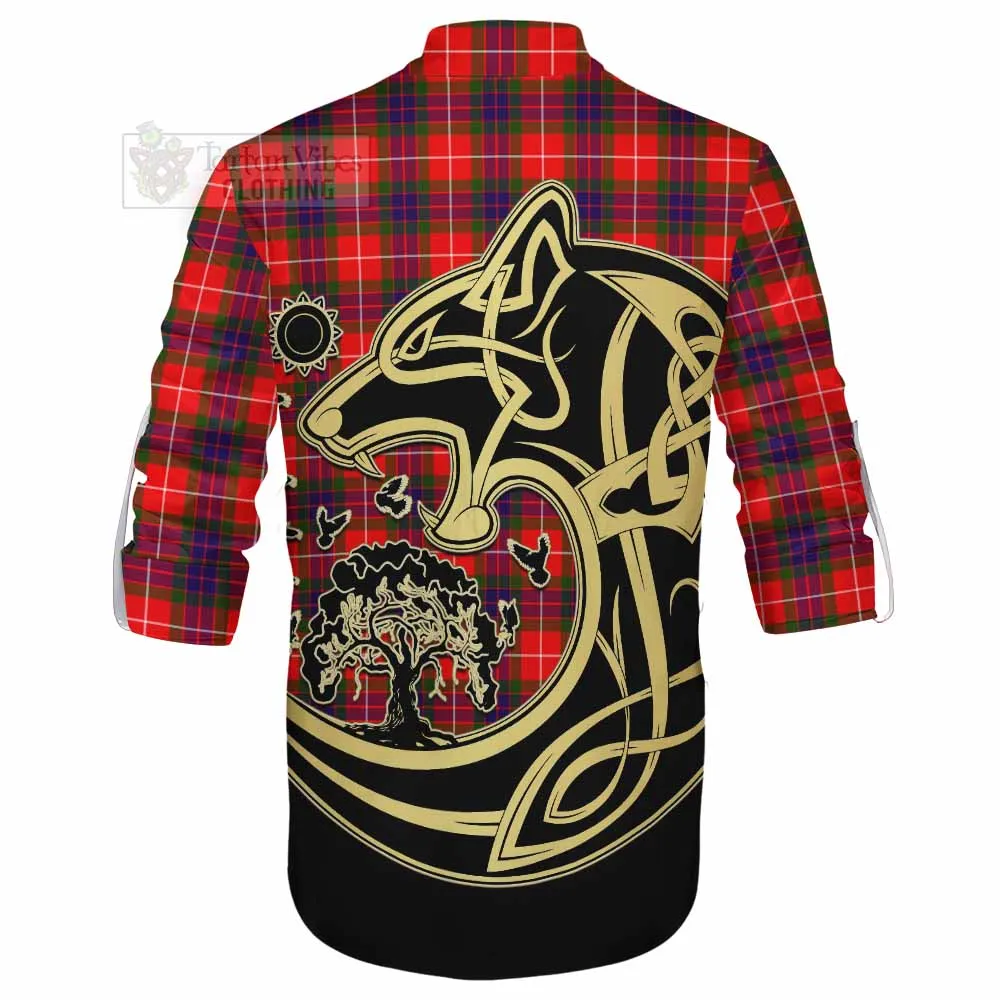 Abernethy Tartan Ghillie Kilt Shirt with Family Crest Celtic Wolf Style