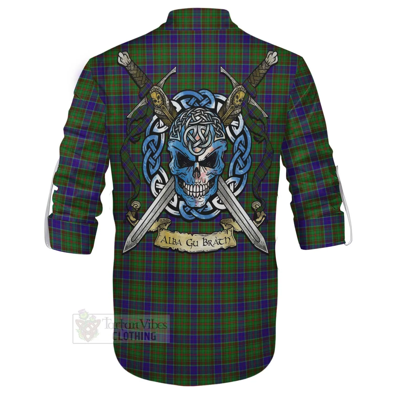 Adam Tartan Ghillie Kilt Shirt with Family Crest Celtic Skull Style