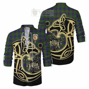 Adam Tartan Ghillie Kilt Shirt with Family Crest Celtic Wolf Style