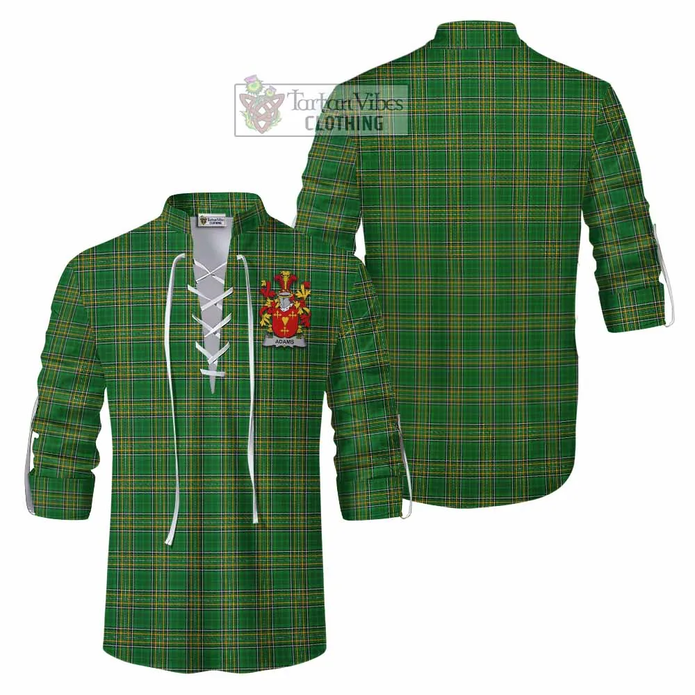 Adams Irish Clan Tartan Ghillie Kilt Shirt with Coat of Arms
