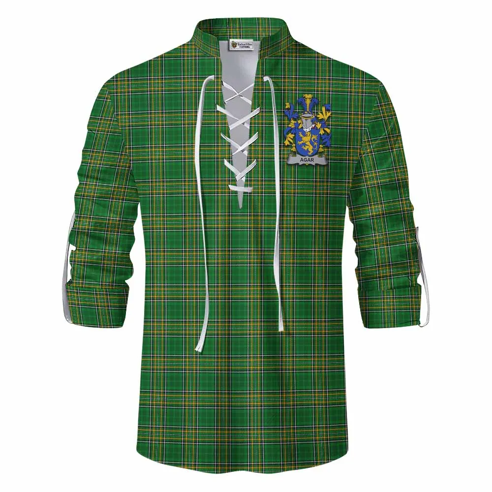 Agar Irish Clan Tartan Ghillie Kilt Shirt with Coat of Arms