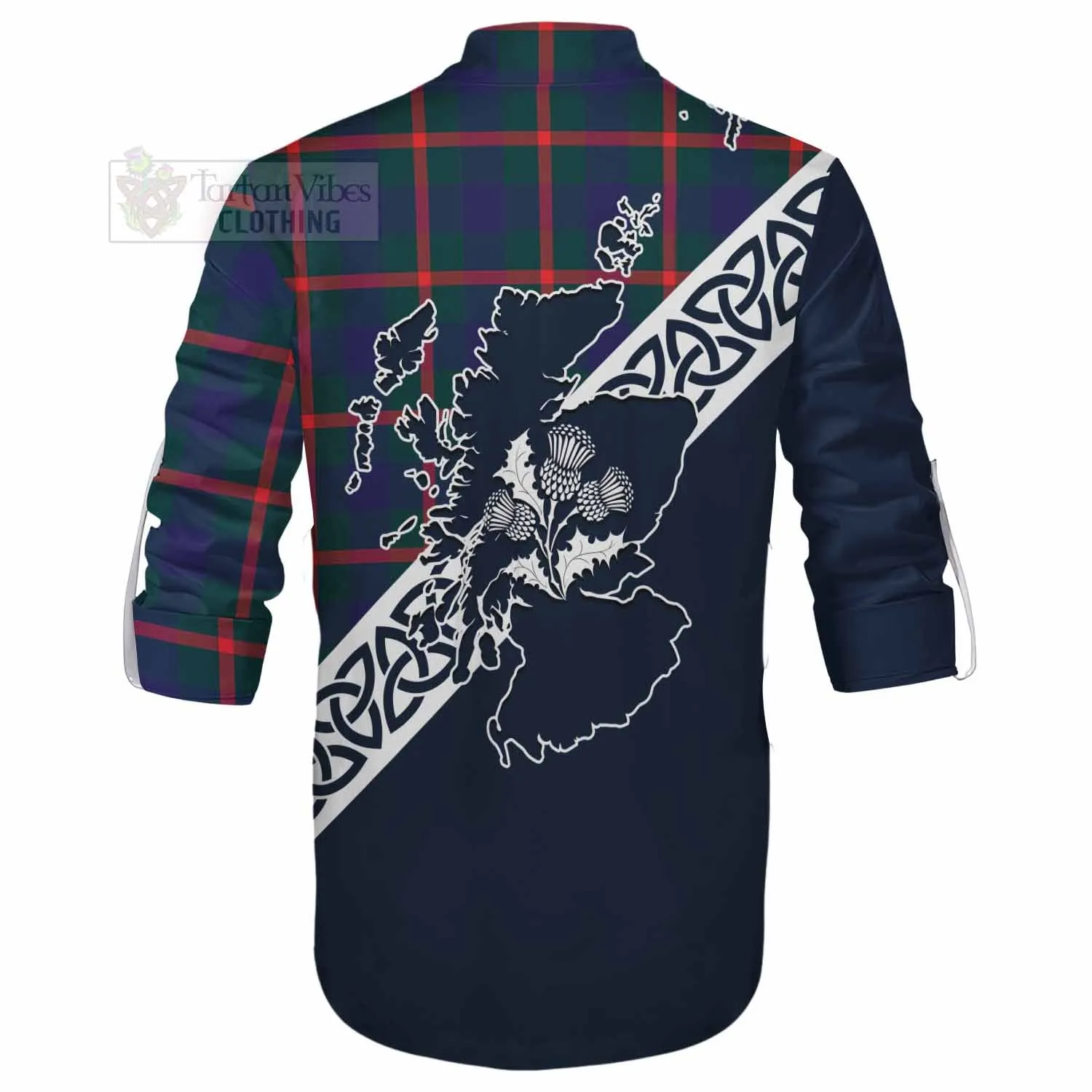 Agnew Tartan Ghillie Kilt Shirt Featuring Thistle and Scotland Map