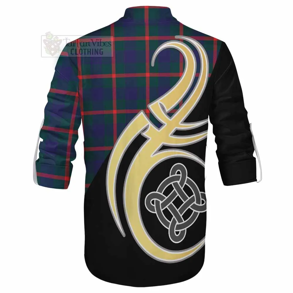 Agnew Tartan Ghillie Kilt Shirt with Family Crest and Celtic Symbol Style