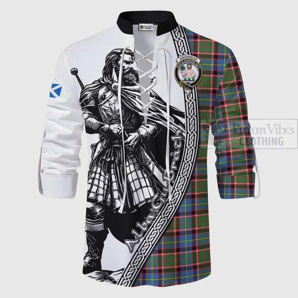 Aikenhead Tartan Clan Crest Ghillie Kilt Shirt with Highlander Warrior Celtic Style