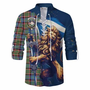 Aikenhead Tartan Family Crest Ghillie Kilt Shirt with Scottish Majestic Lion