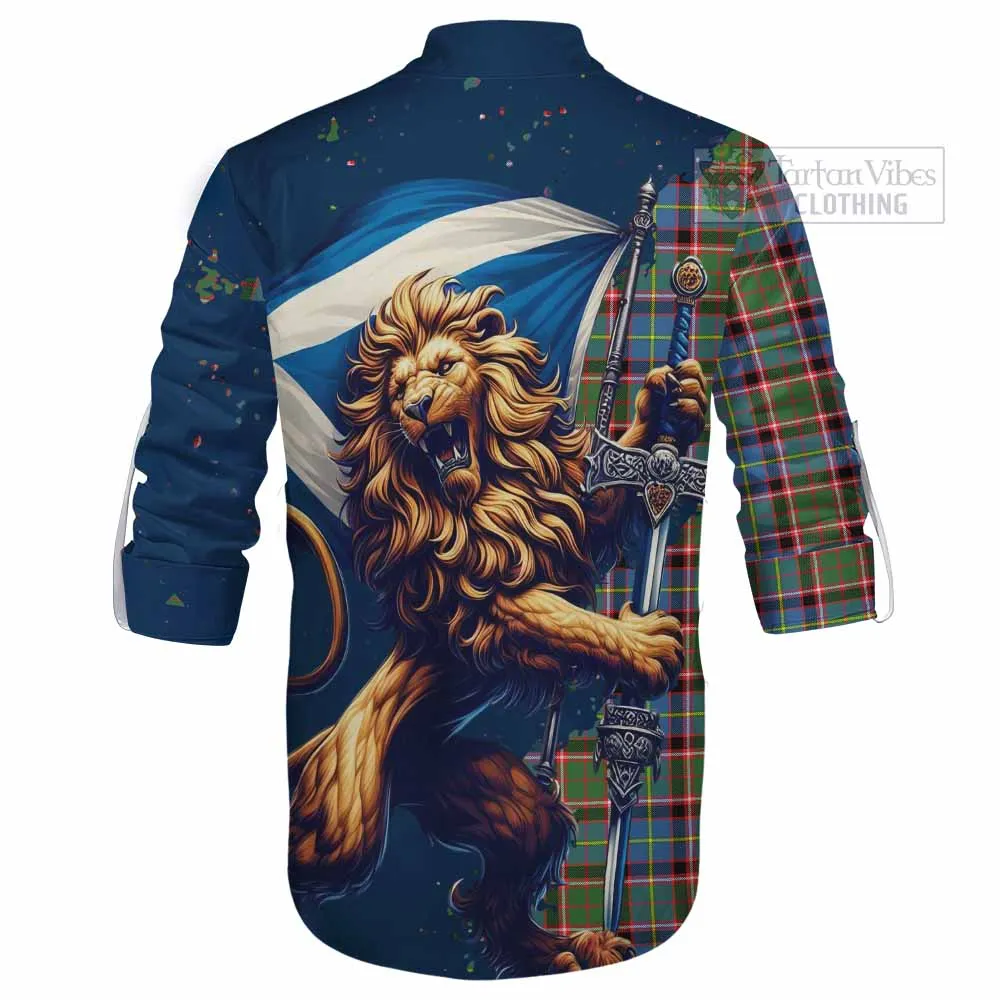 Aikenhead Tartan Family Crest Ghillie Kilt Shirt with Scottish Majestic Lion