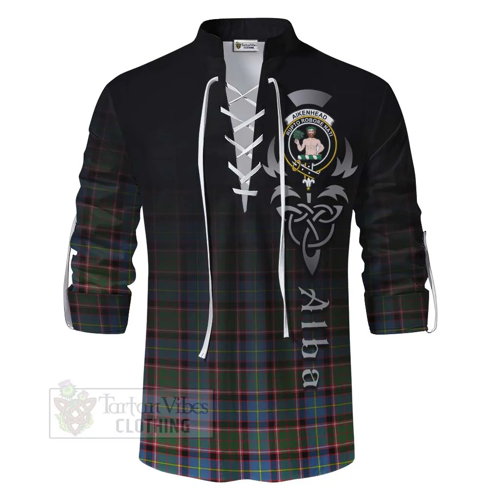 Aikenhead Tartan Ghillie Kilt Shirt Featuring Alba Gu Brath Family Crest Celtic Inspired