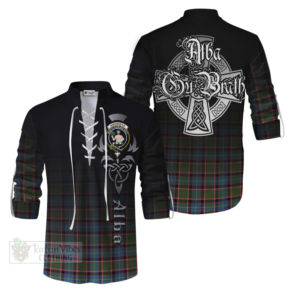 Aikenhead Tartan Ghillie Kilt Shirt Featuring Alba Gu Brath Family Crest Celtic Inspired