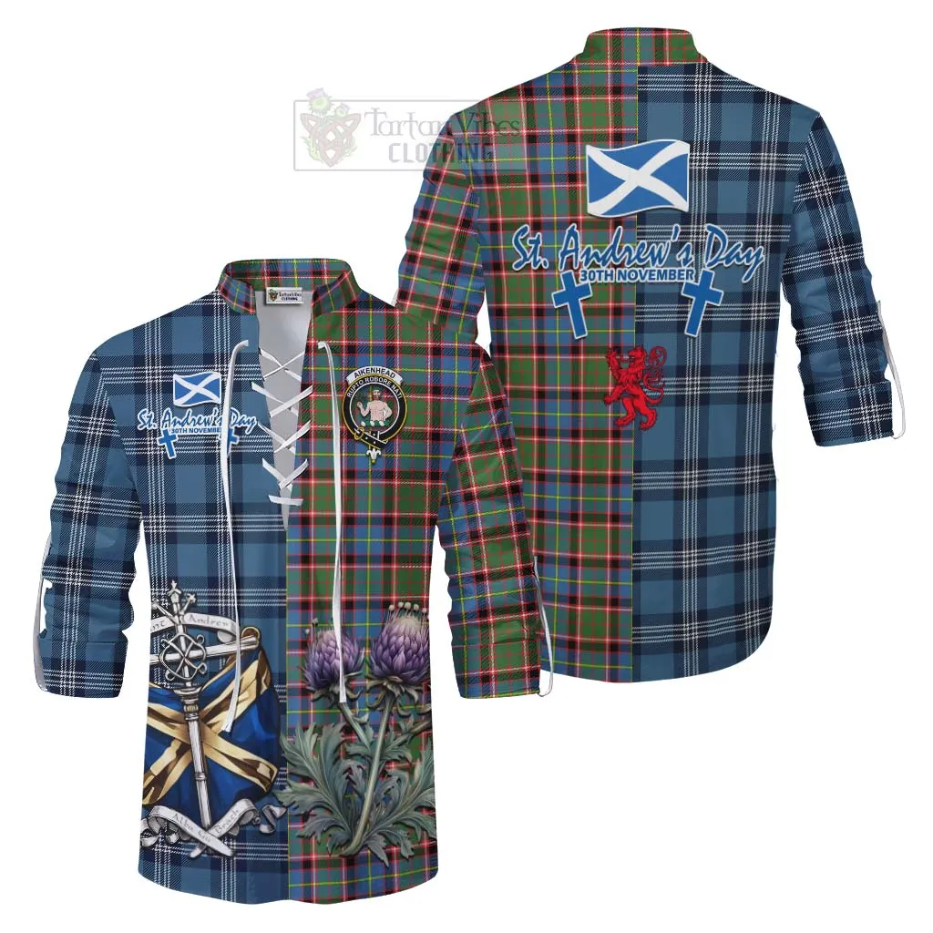 Aikenhead Tartan Ghillie Kilt Shirt Happy St. Andrew's Day Half Tartan Style