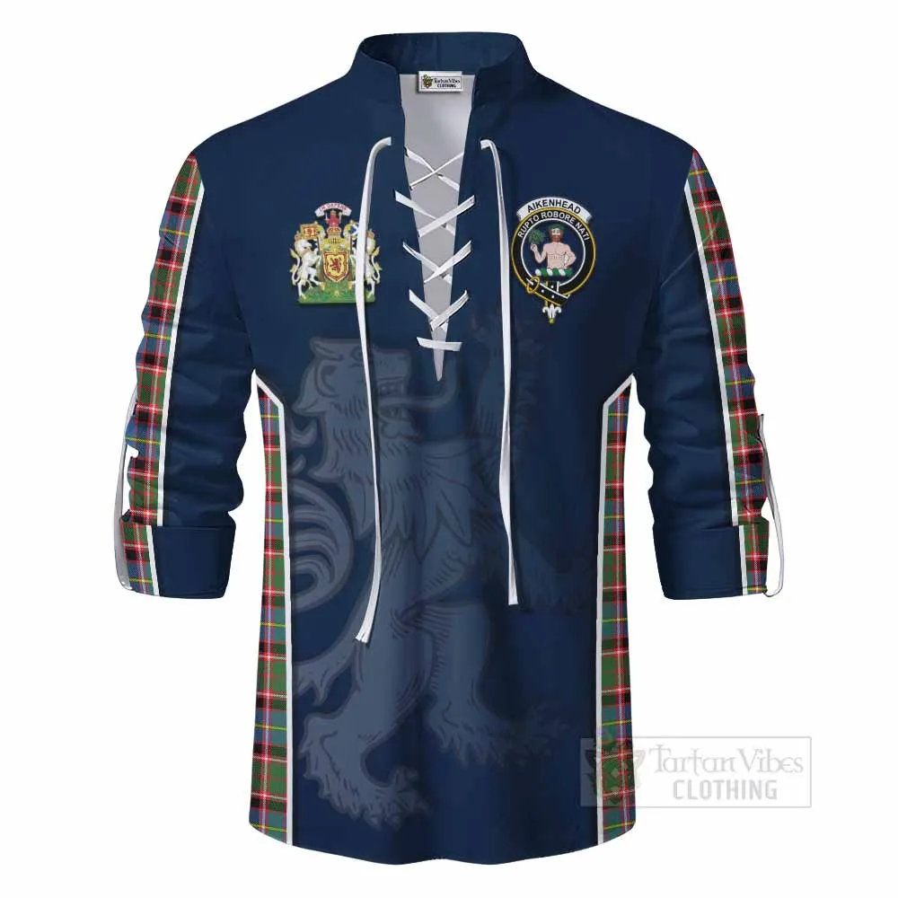 Aikenhead Tartan Ghillie Kilt Shirt with Family Crest and Lion Rampant Vibes Sport Style