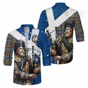Aikenhead Tartan Ghillie Kilt Shirt with Family Crest Scottish Bagpiper Vibes