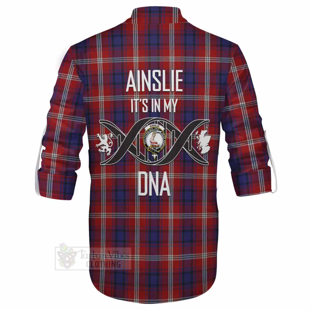 Ainslie Tartan Ghillie Kilt Shirt with Family Crest DNA In Me Style