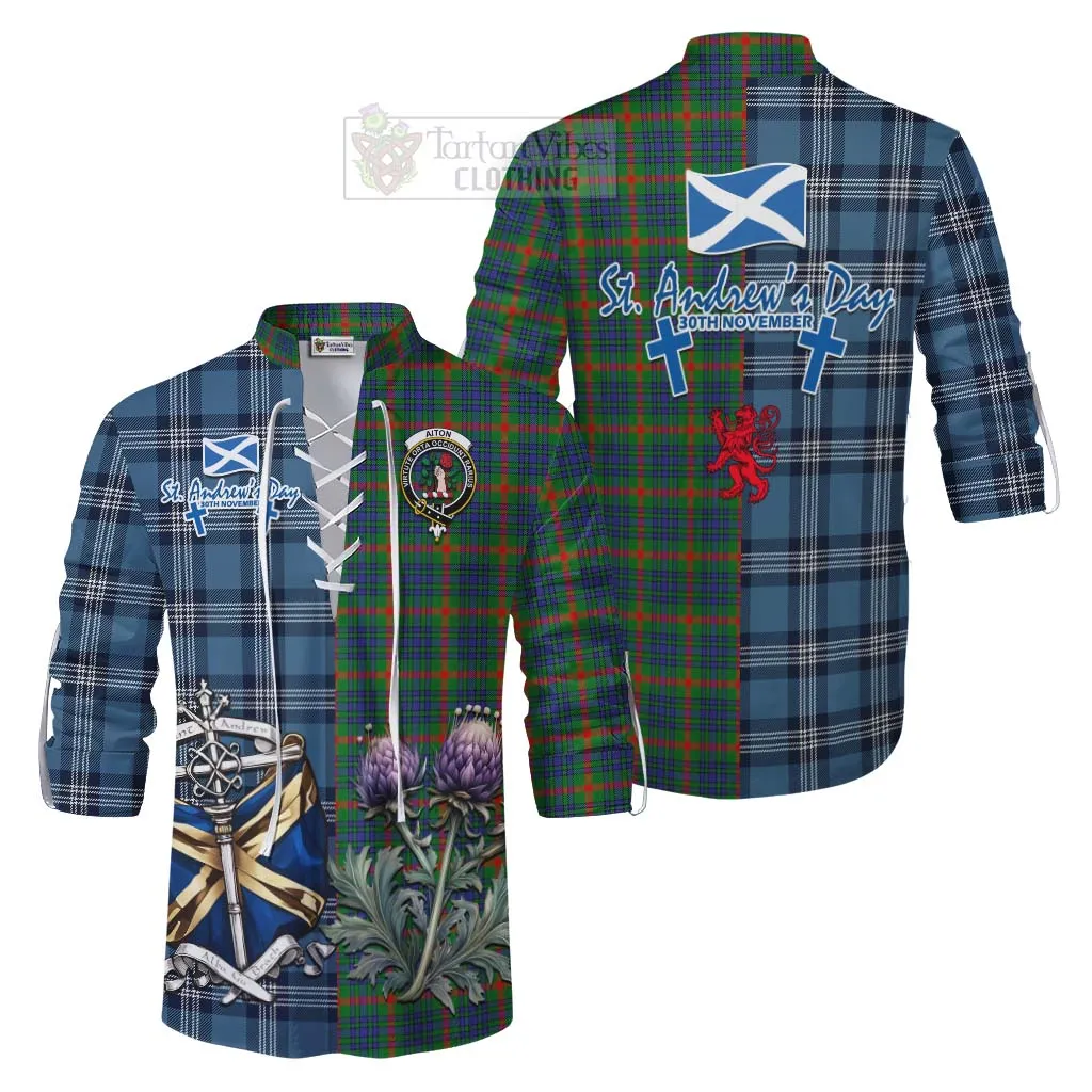 Aiton Tartan Ghillie Kilt Shirt Happy St. Andrew's Day Half Tartan Style