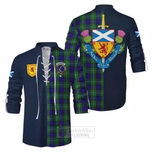 Alexander Tartan Ghillie Kilt Shirt Alba with Scottish Lion Royal Arm Half Style