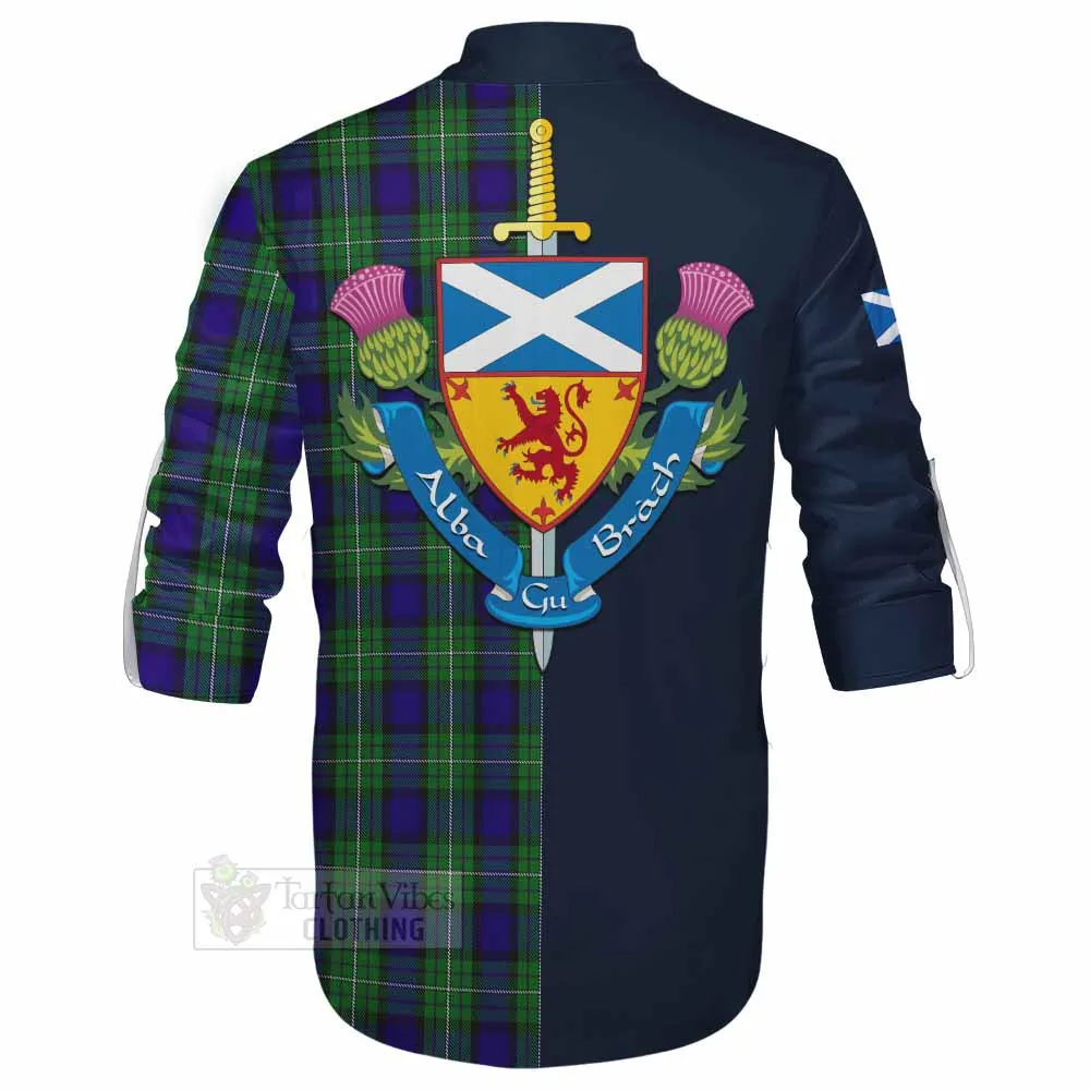 Alexander Tartan Ghillie Kilt Shirt Alba with Scottish Lion Royal Arm Half Style