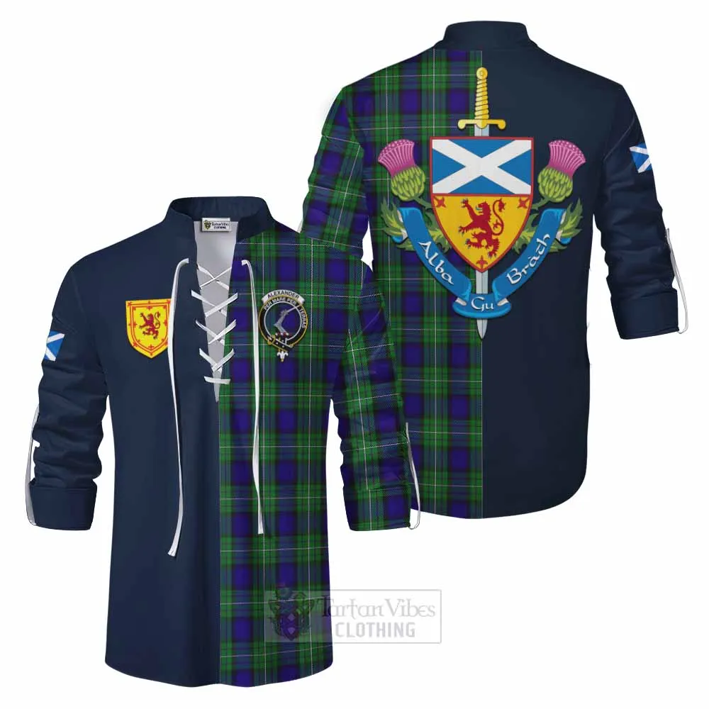 Alexander Tartan Ghillie Kilt Shirt Alba with Scottish Lion Royal Arm Half Style