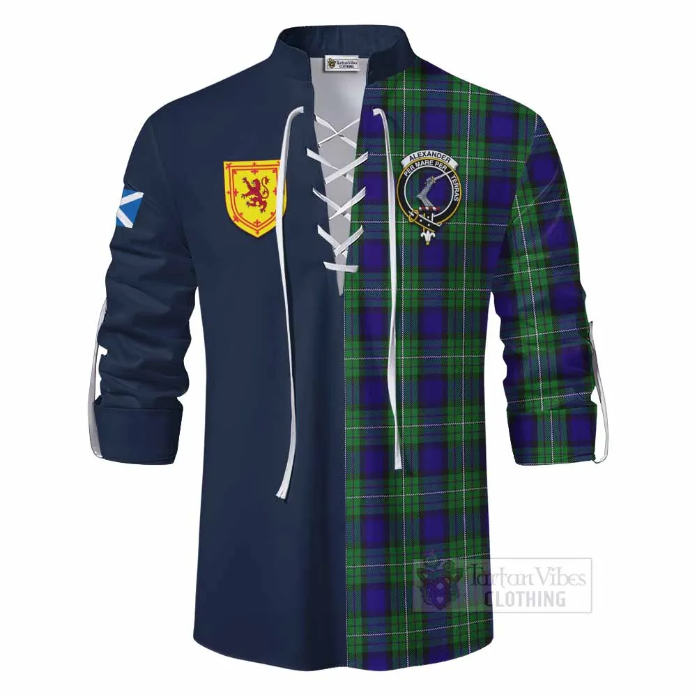 Alexander Tartan Ghillie Kilt Shirt Alba with Scottish Lion Royal Arm Half Style