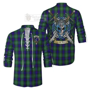 Alexander Tartan Ghillie Kilt Shirt with Family Crest Celtic Skull Style