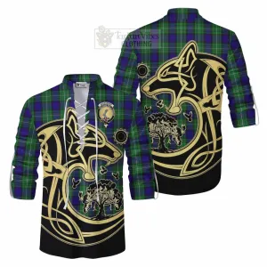 Alexander Tartan Ghillie Kilt Shirt with Family Crest Celtic Wolf Style