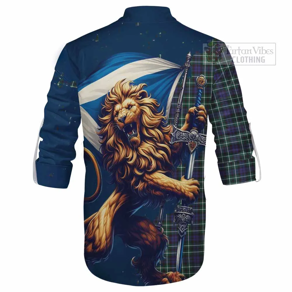 Allardice Tartan Family Crest Ghillie Kilt Shirt with Scottish Majestic Lion