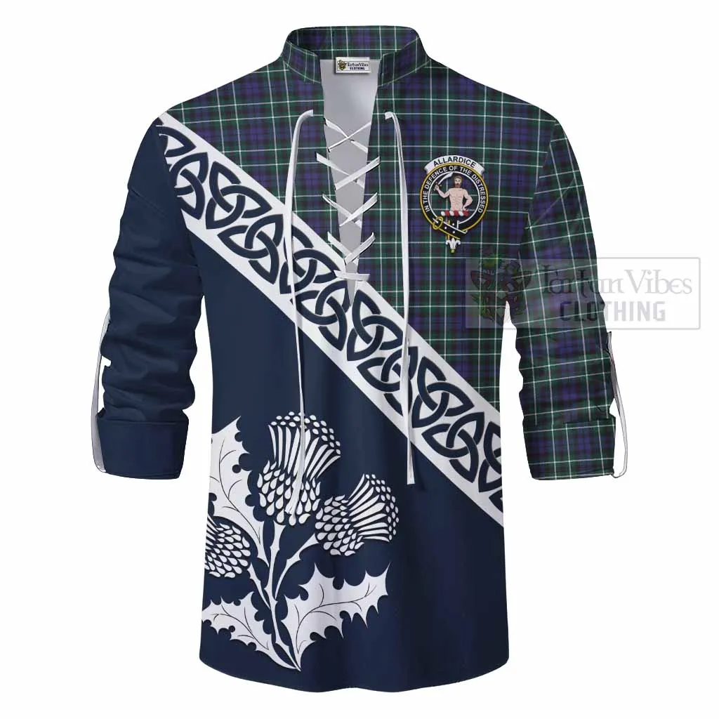 Allardice Tartan Ghillie Kilt Shirt Featuring Thistle and Scotland Map
