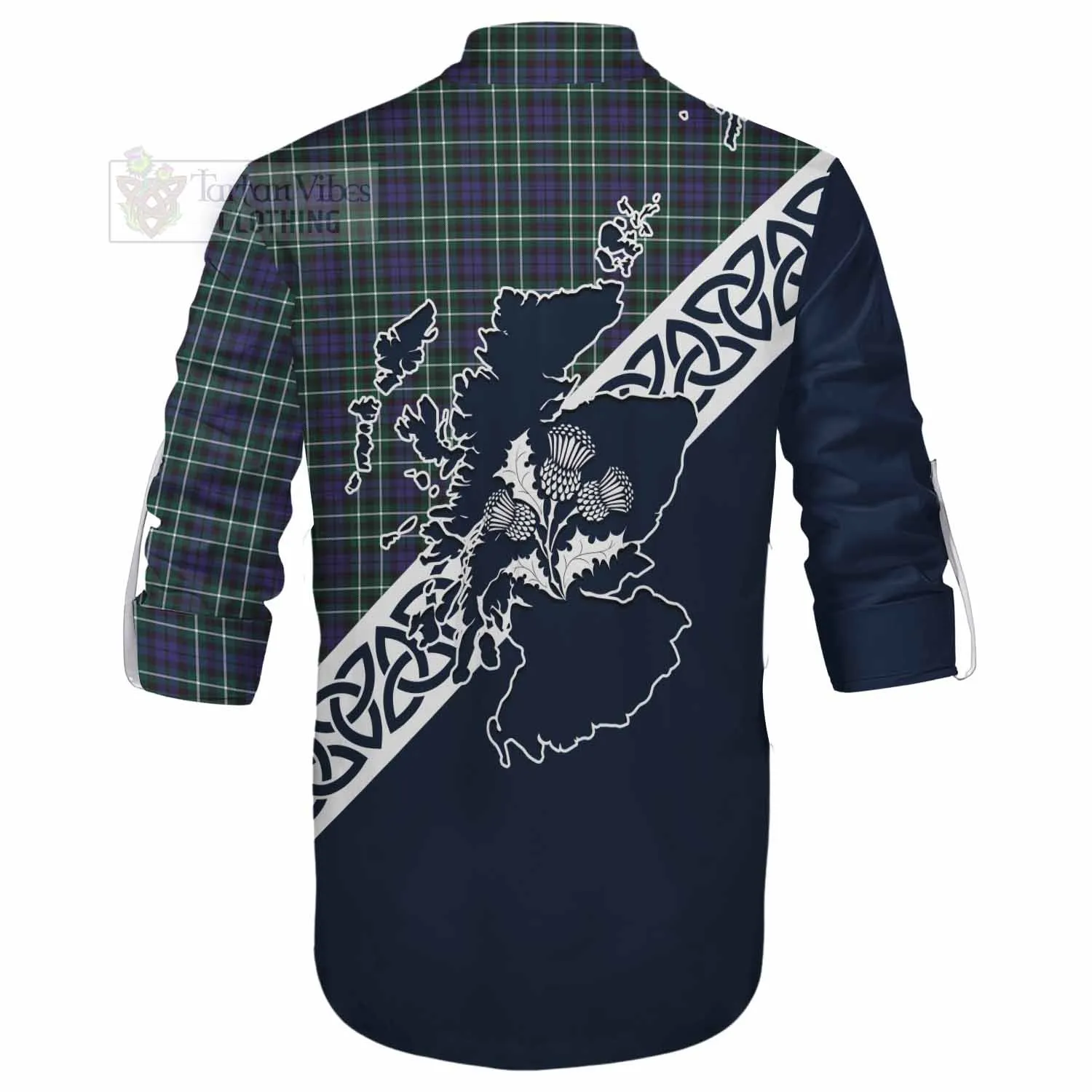 Allardice Tartan Ghillie Kilt Shirt Featuring Thistle and Scotland Map