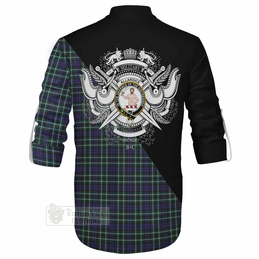 Allardice Tartan Ghillie Kilt Shirt with Family Crest and Military Logo Style