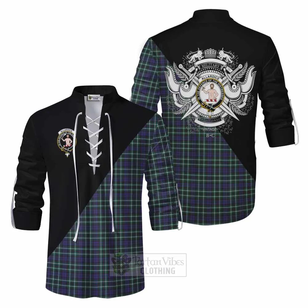 Allardice Tartan Ghillie Kilt Shirt with Family Crest and Military Logo Style