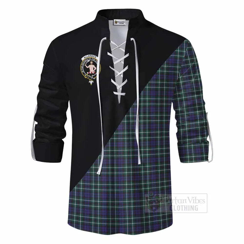 Allardice Tartan Ghillie Kilt Shirt with Family Crest and Military Logo Style