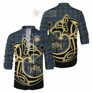 Allardice Tartan Ghillie Kilt Shirt with Family Crest Celtic Wolf Style