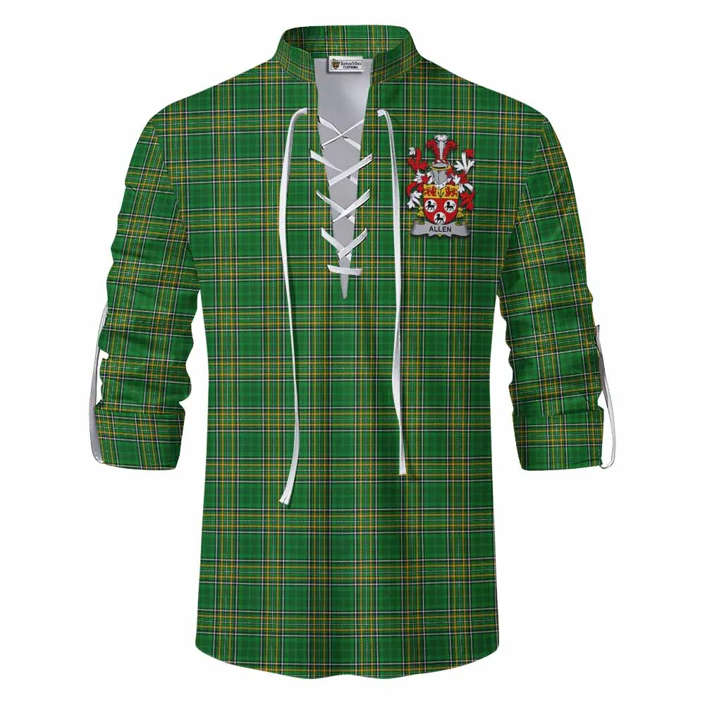 Allen Irish Clan Tartan Ghillie Kilt Shirt with Coat of Arms