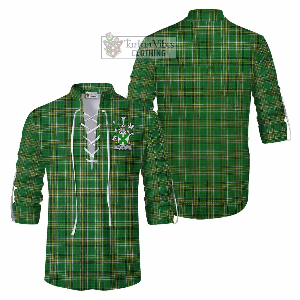 Ancketill Irish Clan Tartan Ghillie Kilt Shirt with Coat of Arms