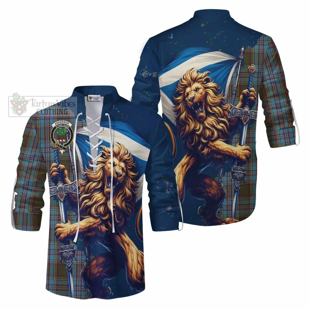 Anderson Tartan Family Crest Ghillie Kilt Shirt with Scottish Majestic Lion