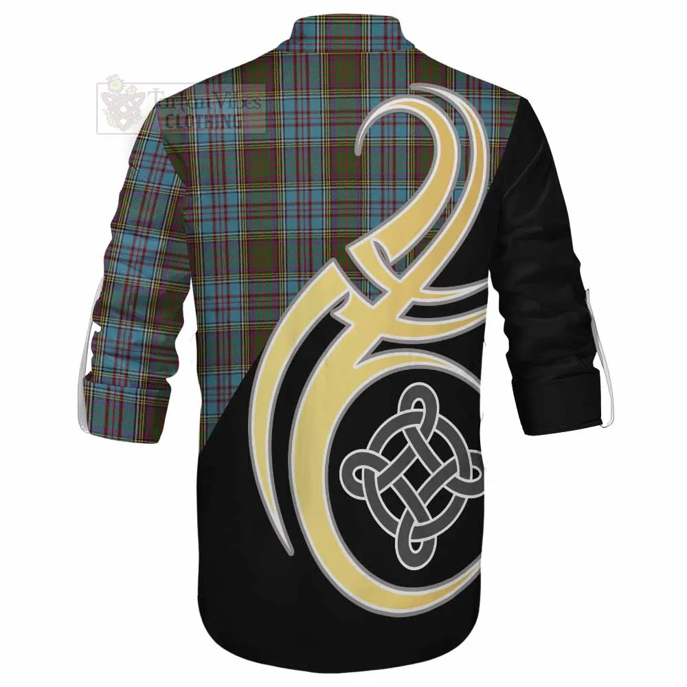 Anderson Tartan Ghillie Kilt Shirt with Family Crest and Celtic Symbol Style