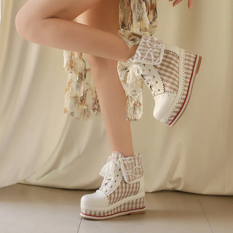 Anime Costume Vintage Lace Wedge Boots