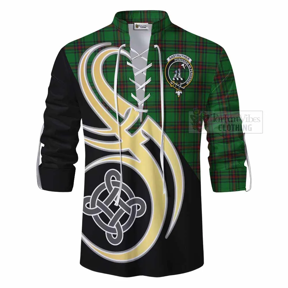 Anstruther Tartan Ghillie Kilt Shirt with Family Crest and Celtic Symbol Style