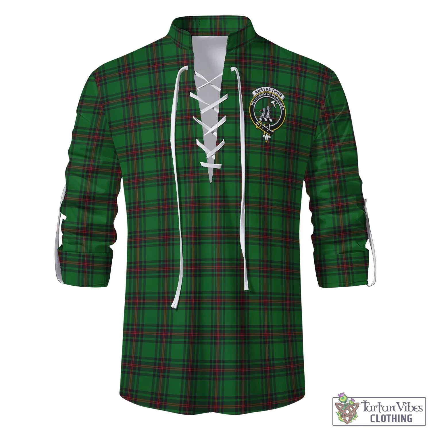 Anstruther Tartan Men's Scottish Traditional Jacobite Ghillie Kilt Shirt with Family Crest