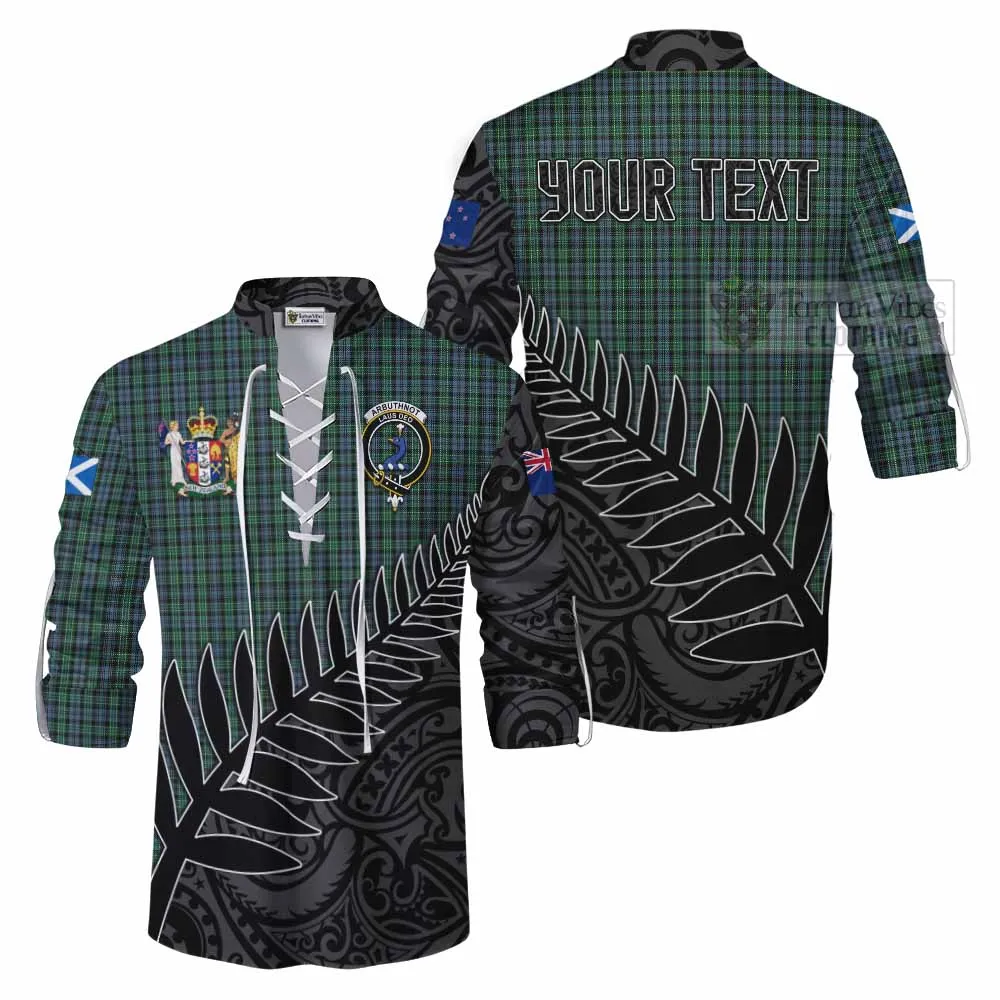 Arbuthnot Crest Tartan Ghillie Kilt Shirt with New Zealand Silver Fern Half Style