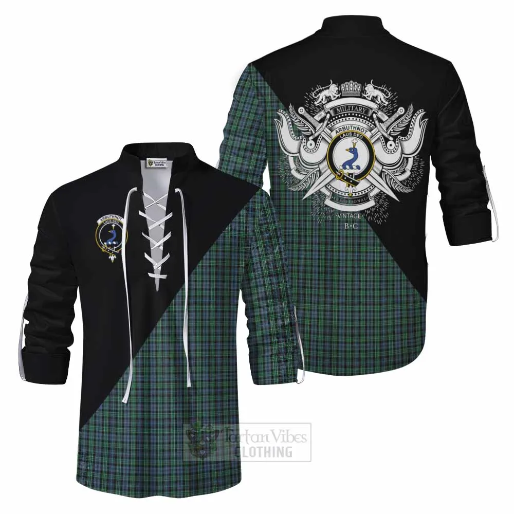 Arbuthnot Tartan Ghillie Kilt Shirt with Family Crest and Military Logo Style