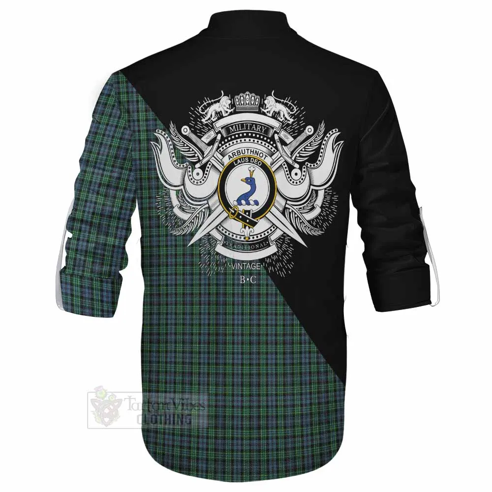 Arbuthnot Tartan Ghillie Kilt Shirt with Family Crest and Military Logo Style