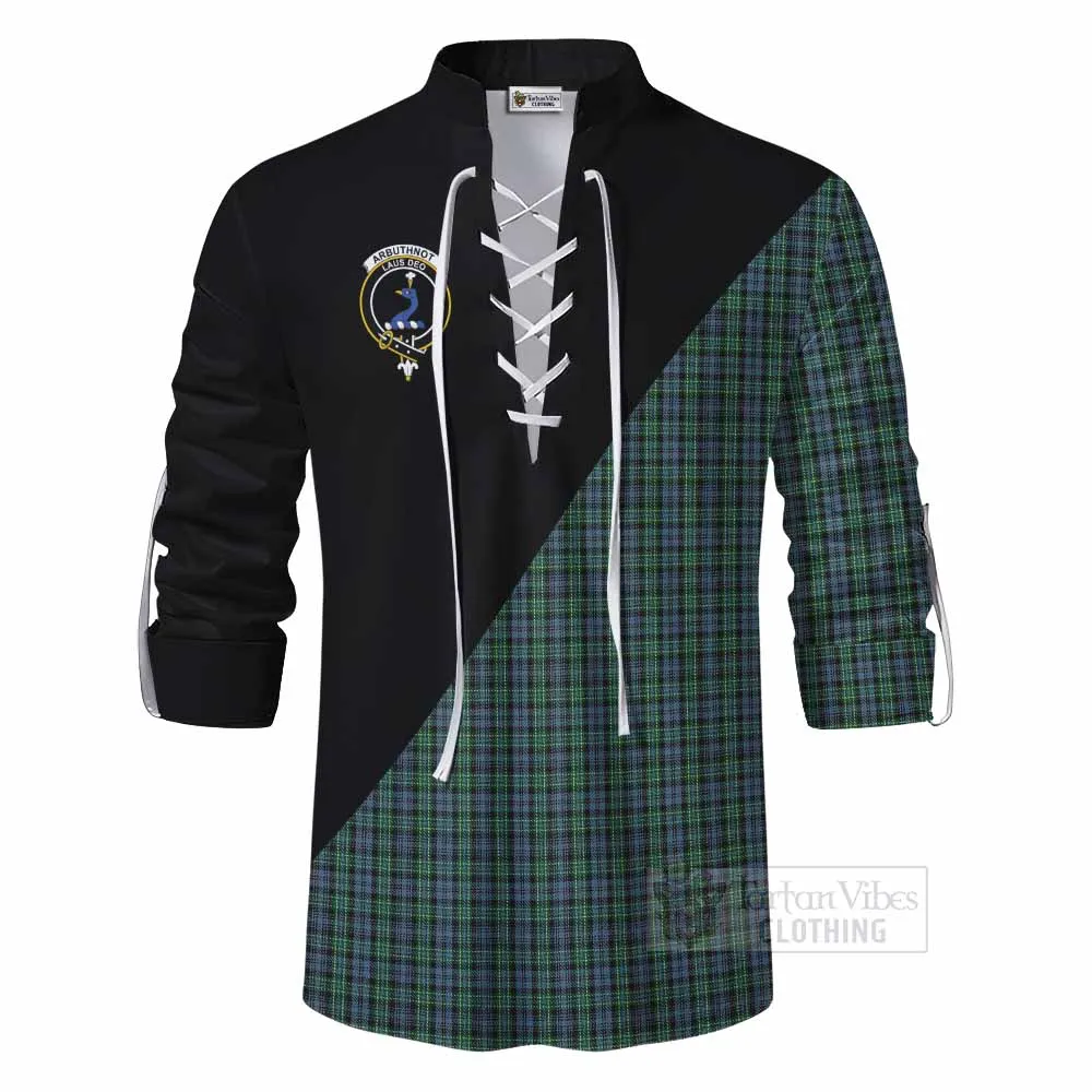 Arbuthnot Tartan Ghillie Kilt Shirt with Family Crest and Military Logo Style