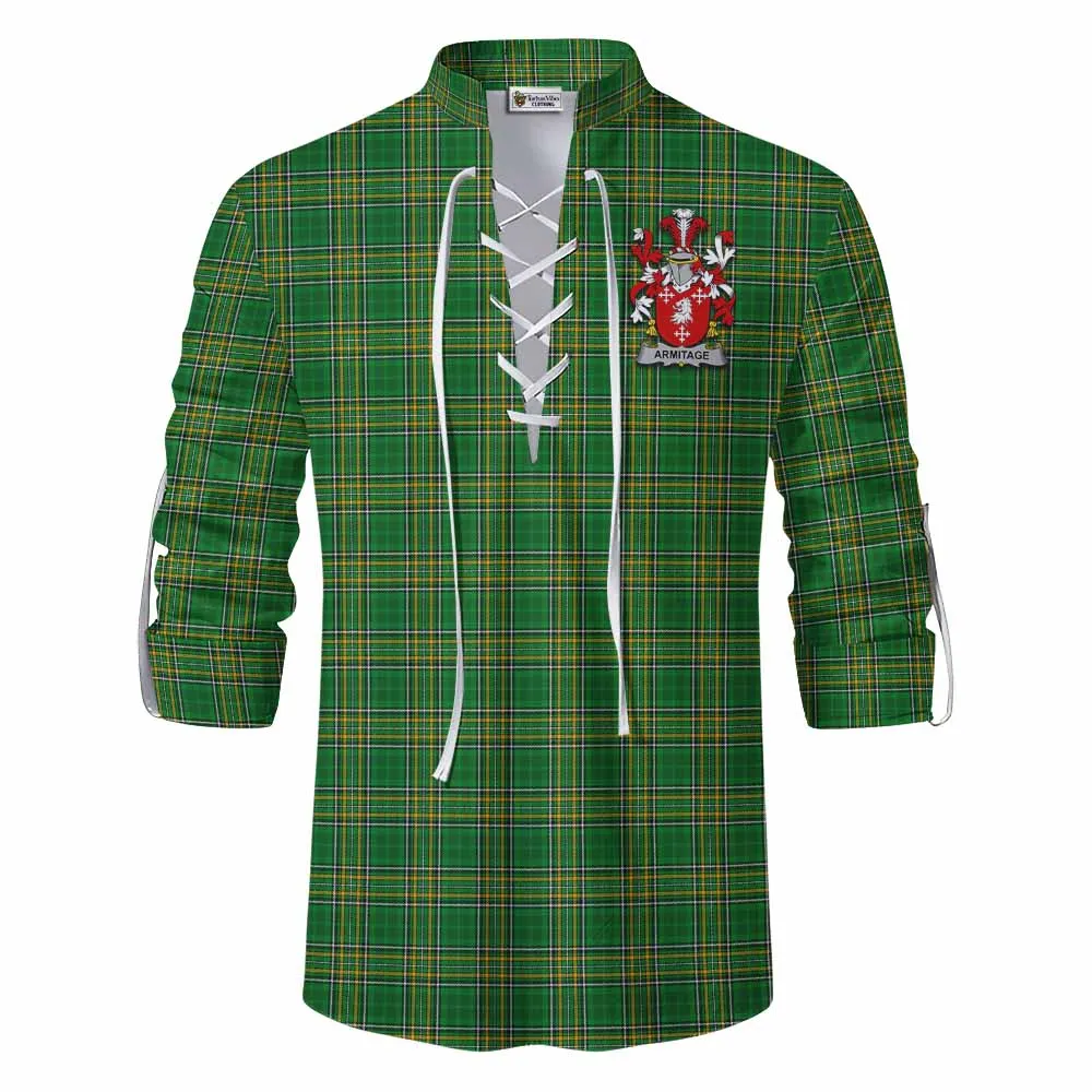 Armitage Irish Clan Tartan Ghillie Kilt Shirt with Coat of Arms