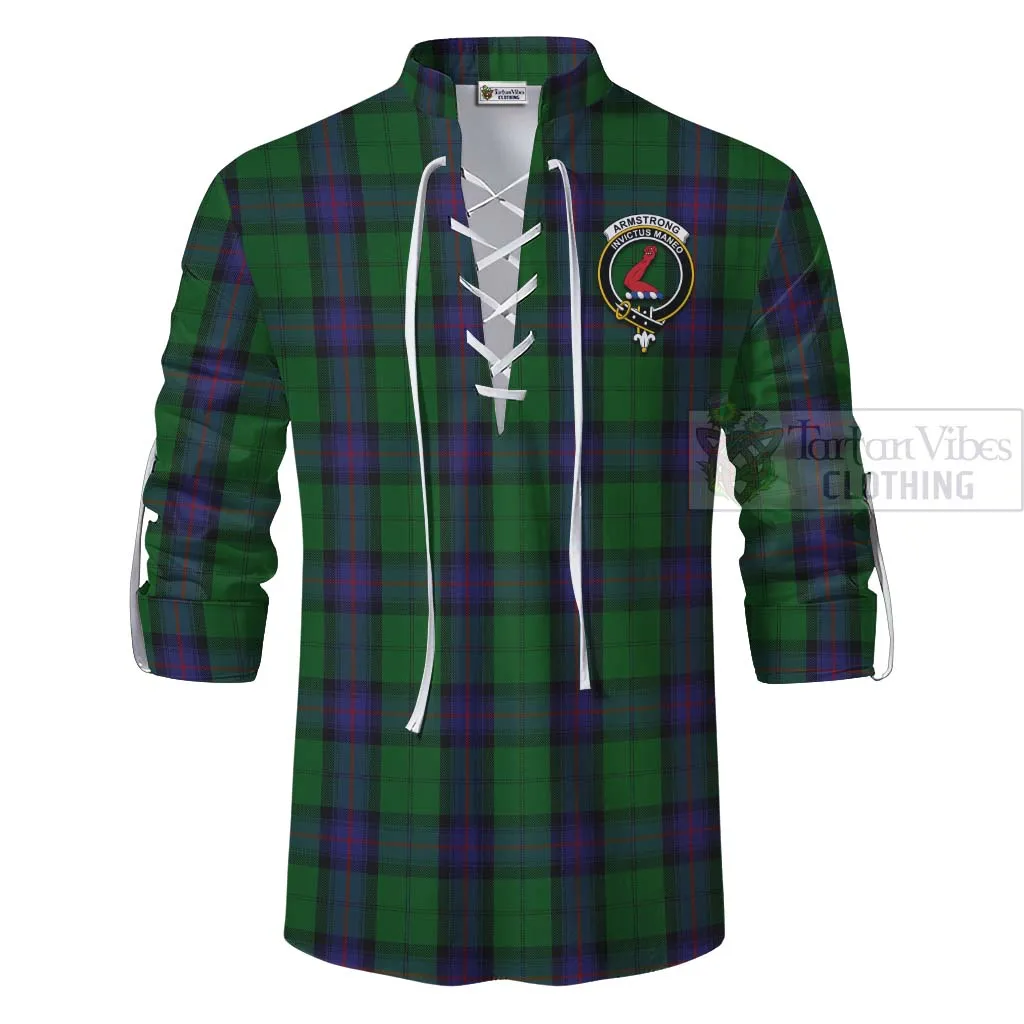 Armstrong Tartan Ghillie Kilt Shirt with Family Crest Celtic Skull Style